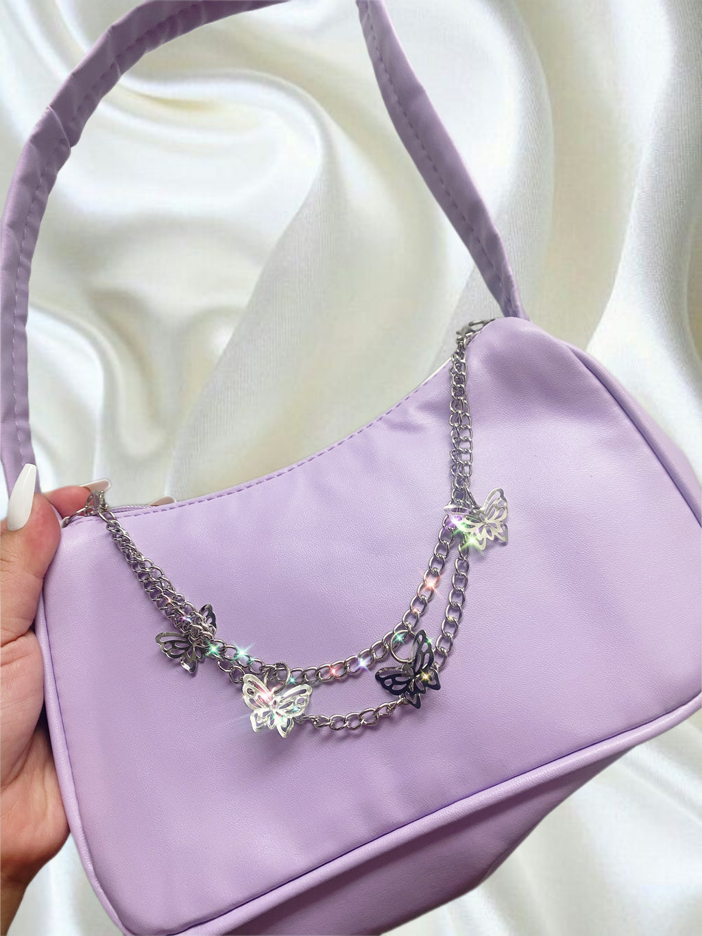 Lavender Butterfly Faux Leather Handbag